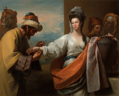 El sirviente de Isaac atando el brazalete en el brazo de Rebeca de Benjamin West